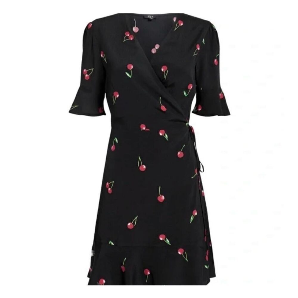Rails‎ Aimee Wrap Dress in Cerise Cherry Print Black Size S - Picture 2 of 12